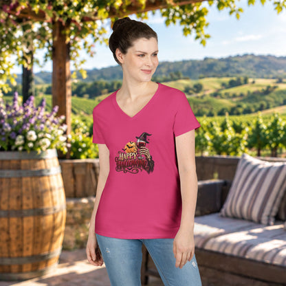 Happy Hallowine Ladies V-Neck Tee