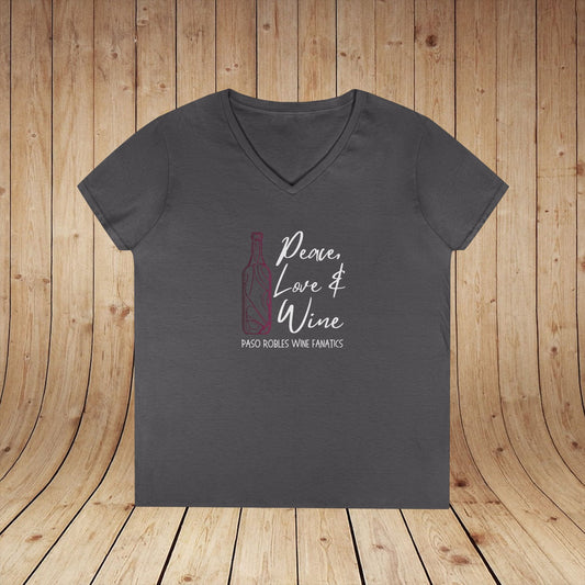 Peace, Love & Wine Bottle Ladies V-Neck Tee