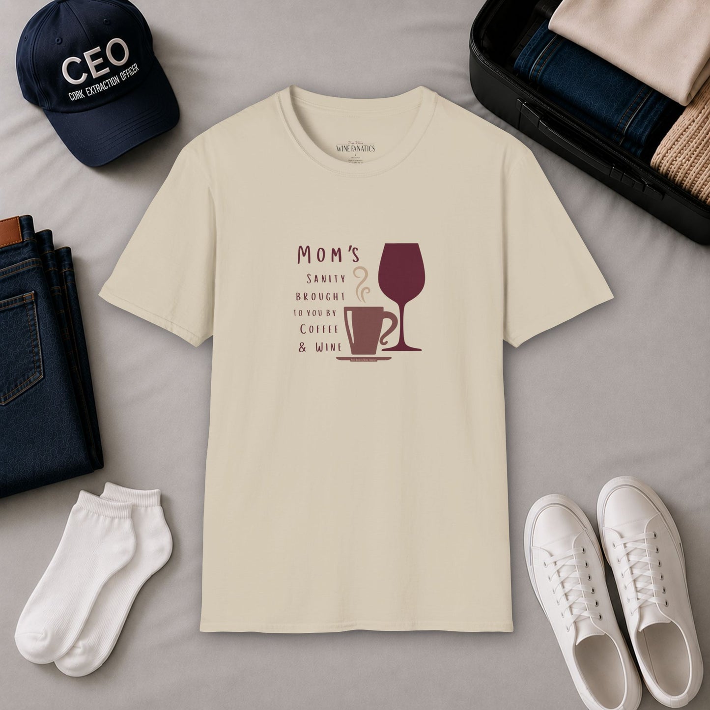 Mom's sanity brought to you by Coffee & Wine Crewneck Tee
