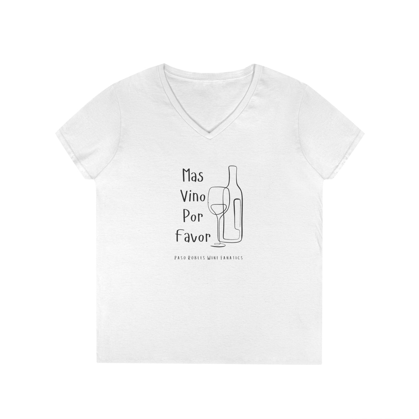 Mas Vino Por Favor Ladies V-Neck Tee