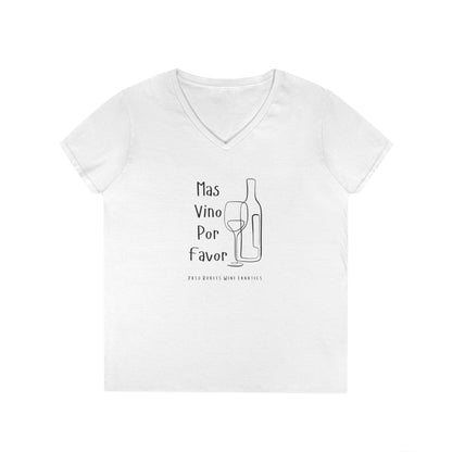 Mas Vino Por Favor Ladies V-Neck Tee