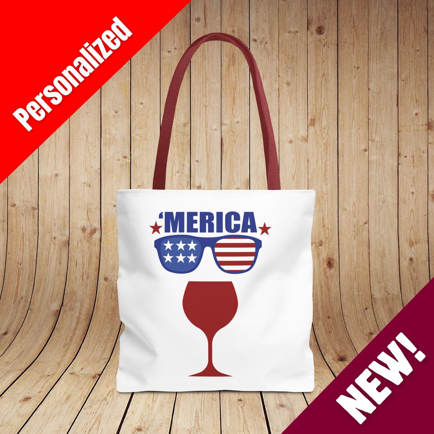 Merica (wine glass) Independence Day Personalized Tote Bag