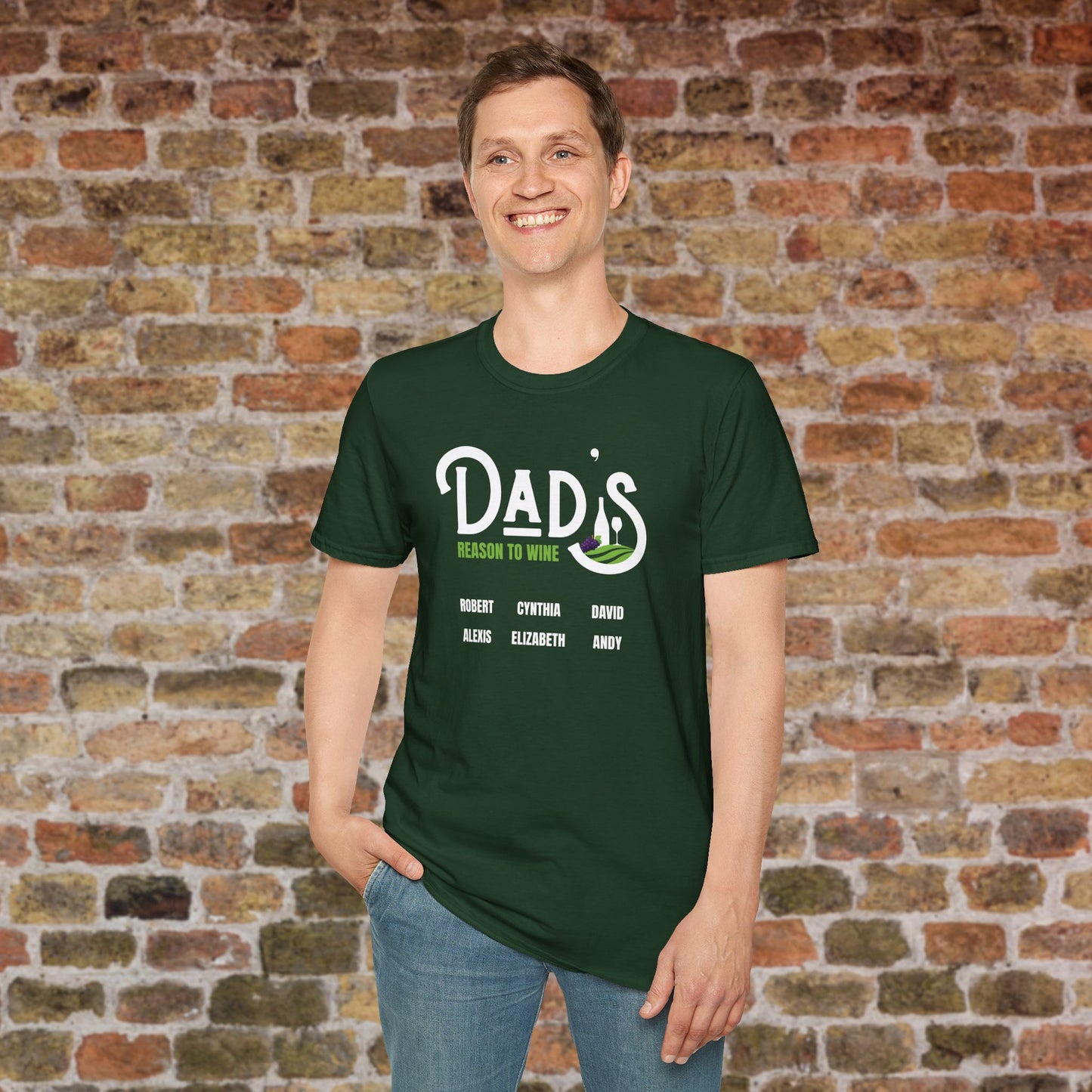 Dad's Reason To Wine Personalized Crew Neck T-Shirt