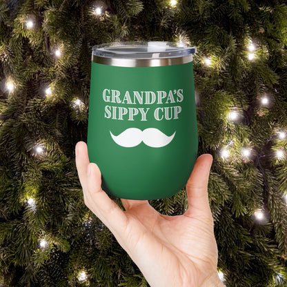 Grandpa's Sippy Cup (mustache) Personalized 12oz Wine Tumbler