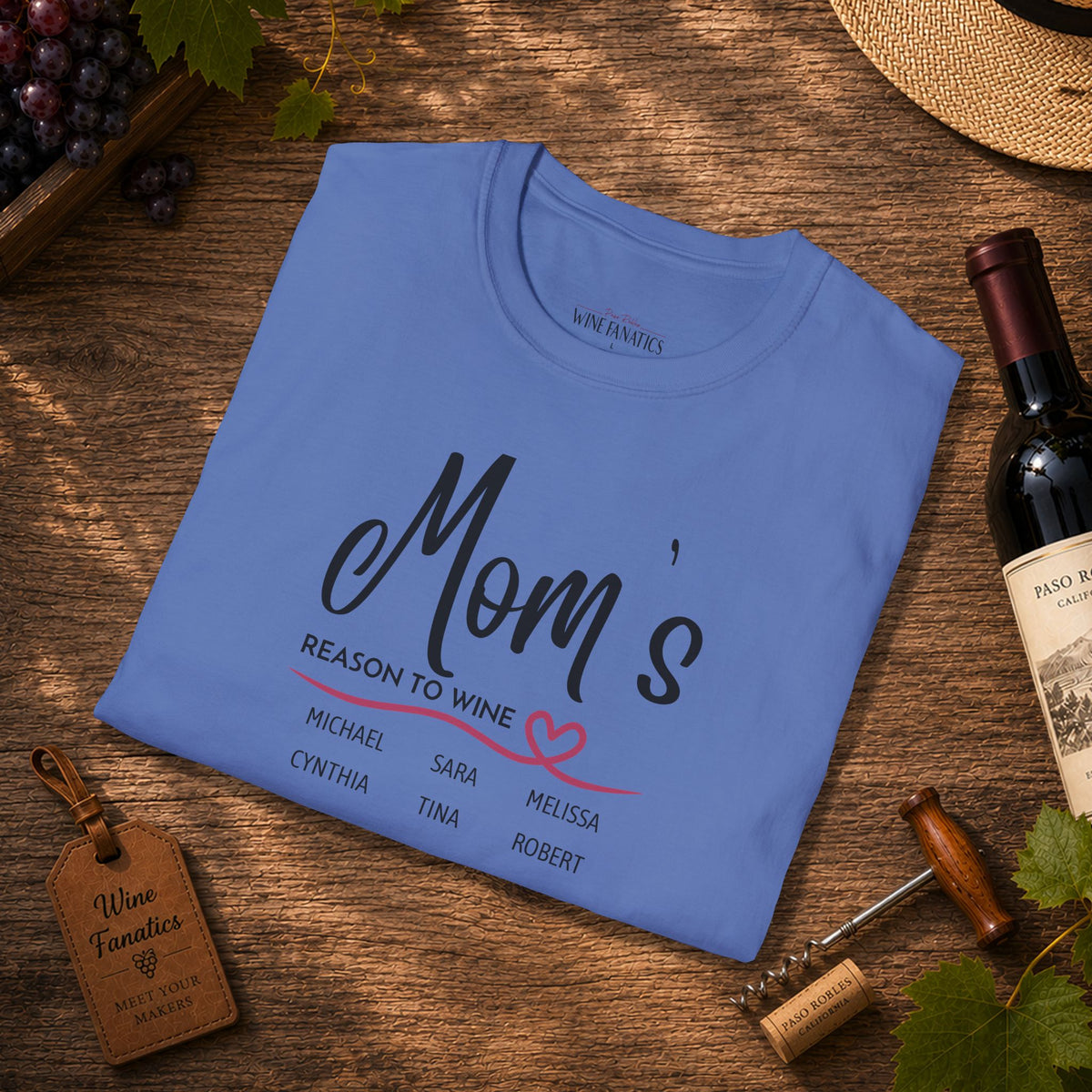 Mom's Reason To Wine Personalized Crew Neck Tee