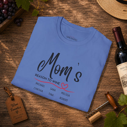 Mom's Reason To Wine Personalized Crew Neck Tee