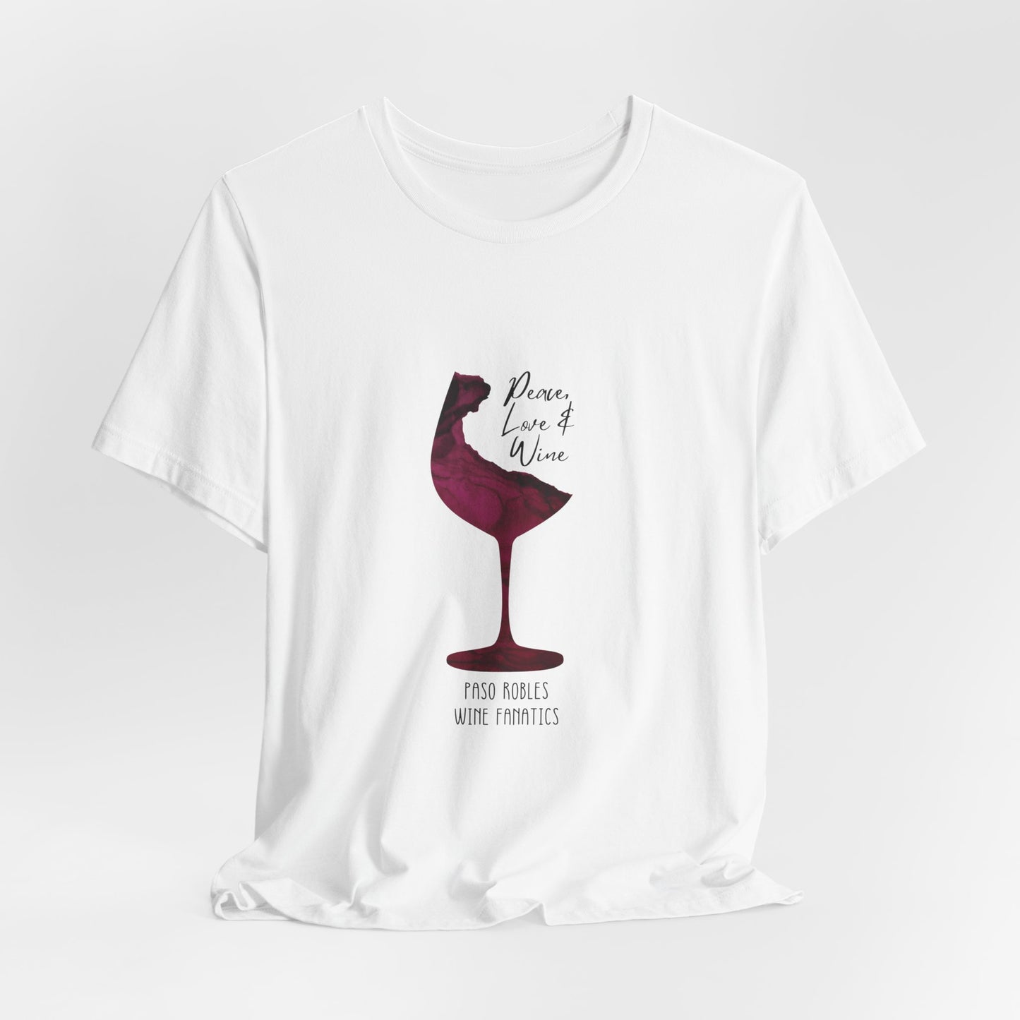 Paso Robles Wine Fanatics "Peace, Love & Wine" Unisex Jersey Short Sleeve Tee