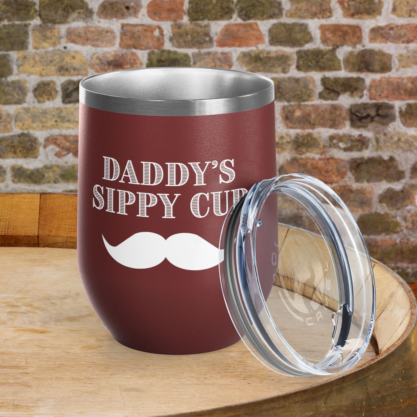Daddy's Sippy Cup (mustache) Personalized 12oz Wine Tumbler