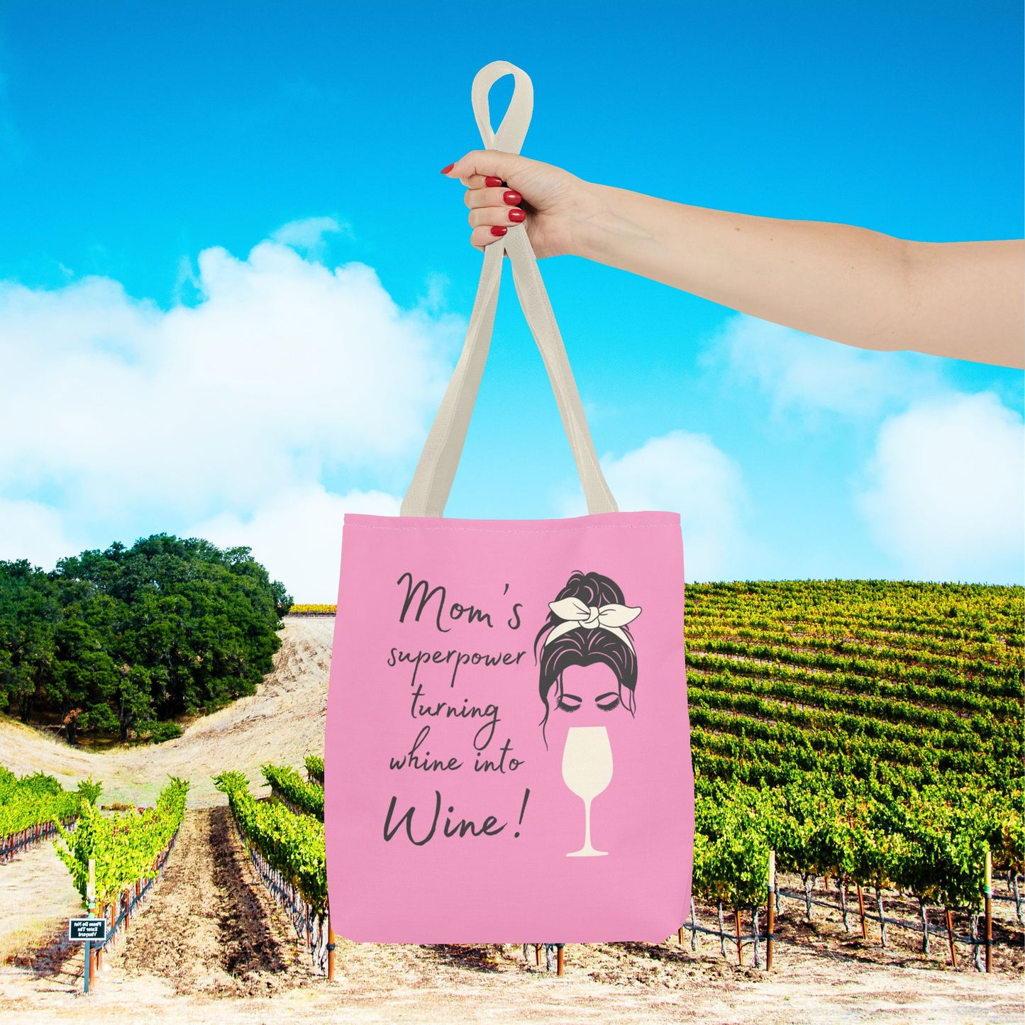 Mom's superpower, turning whine into Wine! Tote Bag