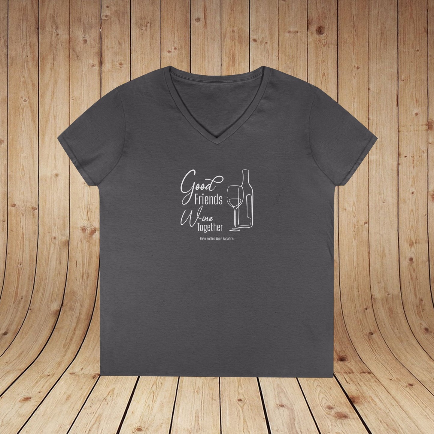 Good Friends Wine Together Ladies V-Neck Tee