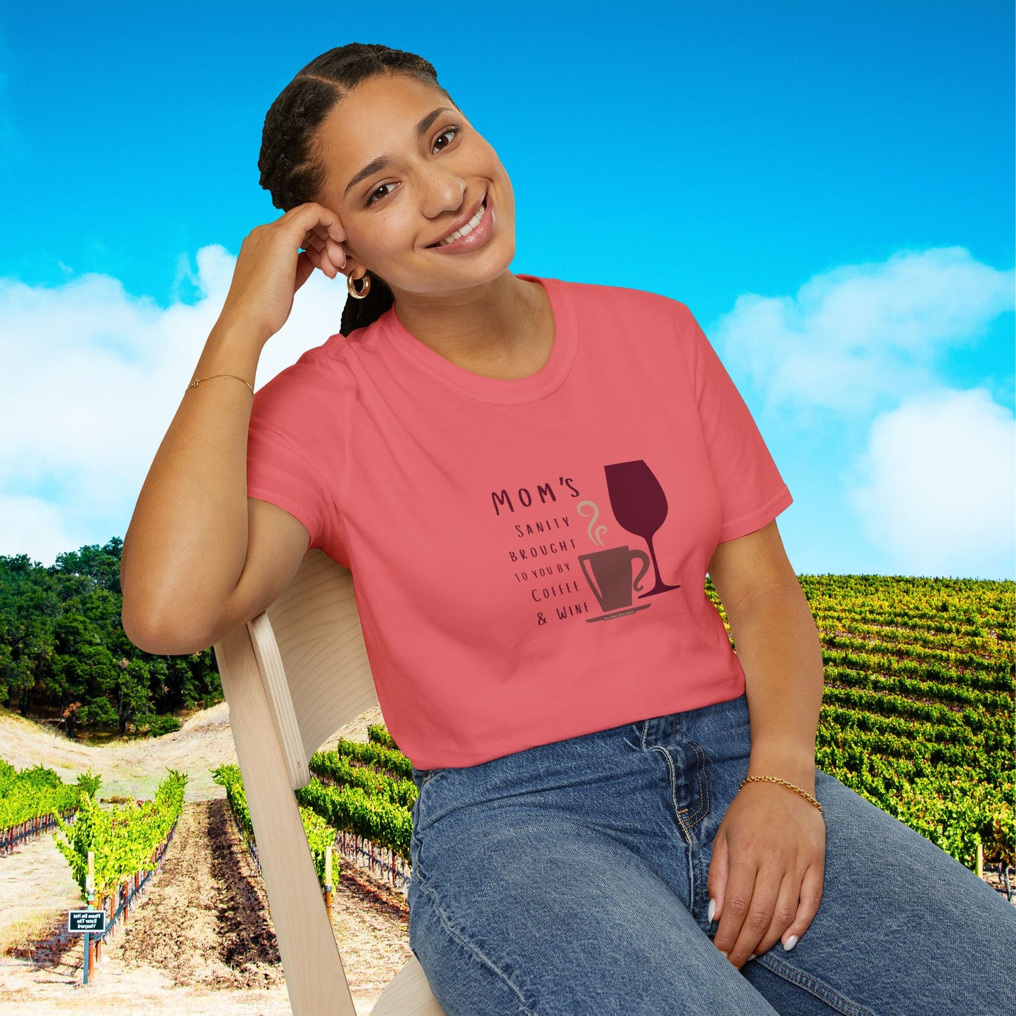 Mom's sanity brought to you by Coffee & Wine Personalized Tee