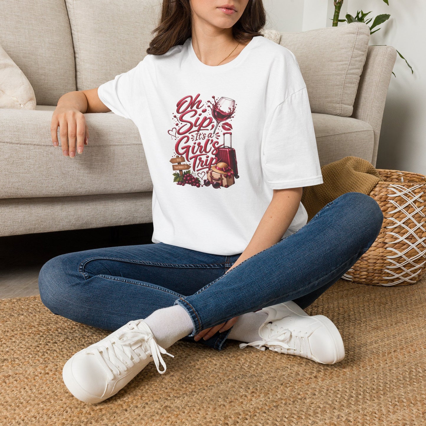 Oh Sip It's A Girl's Trip Personalized Crewneck Tee