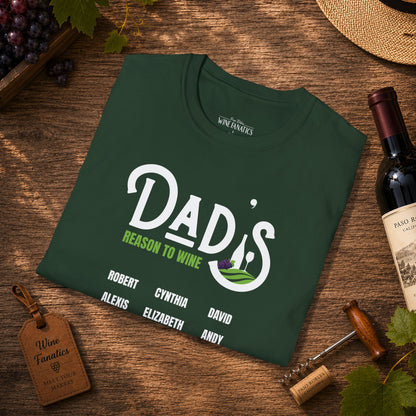 Dad's Reason To Wine Personalized Crew Neck T-Shirt