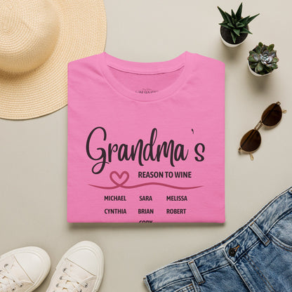 Grandma's Reason To Wine Personalized Crew Neck T-Shirt