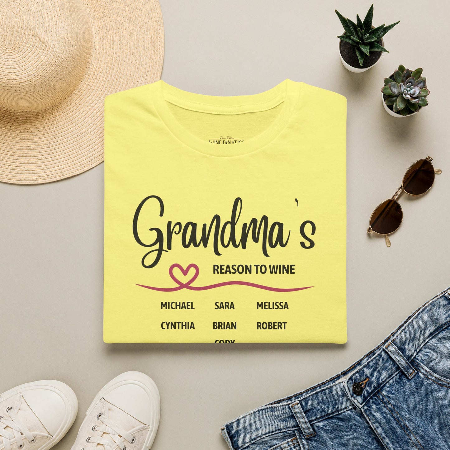 Grandma's Reason To Wine Personalized Crew Neck T-Shirt