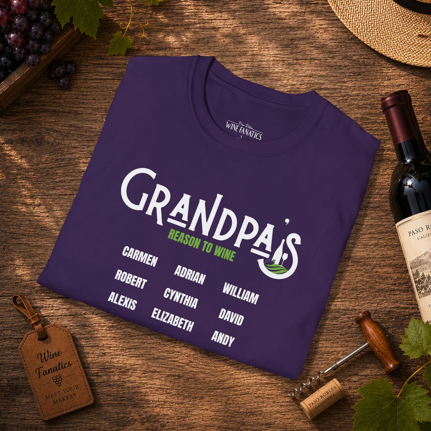 Grandpa's Reason To Wine Personalized Crew Neck T-Shirt