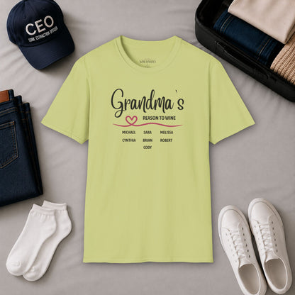Grandma's Reason To Wine Personalized Crew Neck T-Shirt