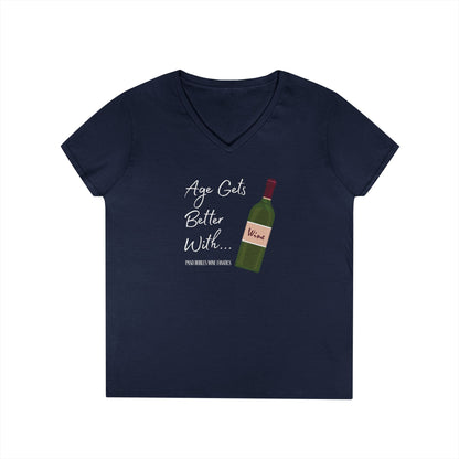 Age Gets Better With Wine Ladies V-Neck Tee