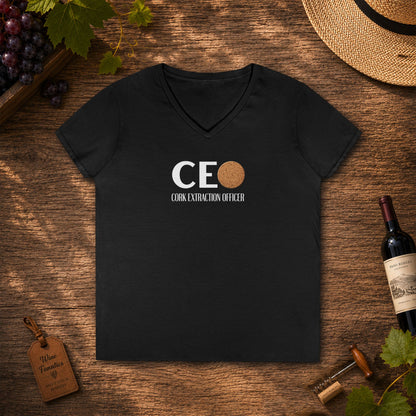 CEO Cork Extraction Officer Ladies V-Neck Tee