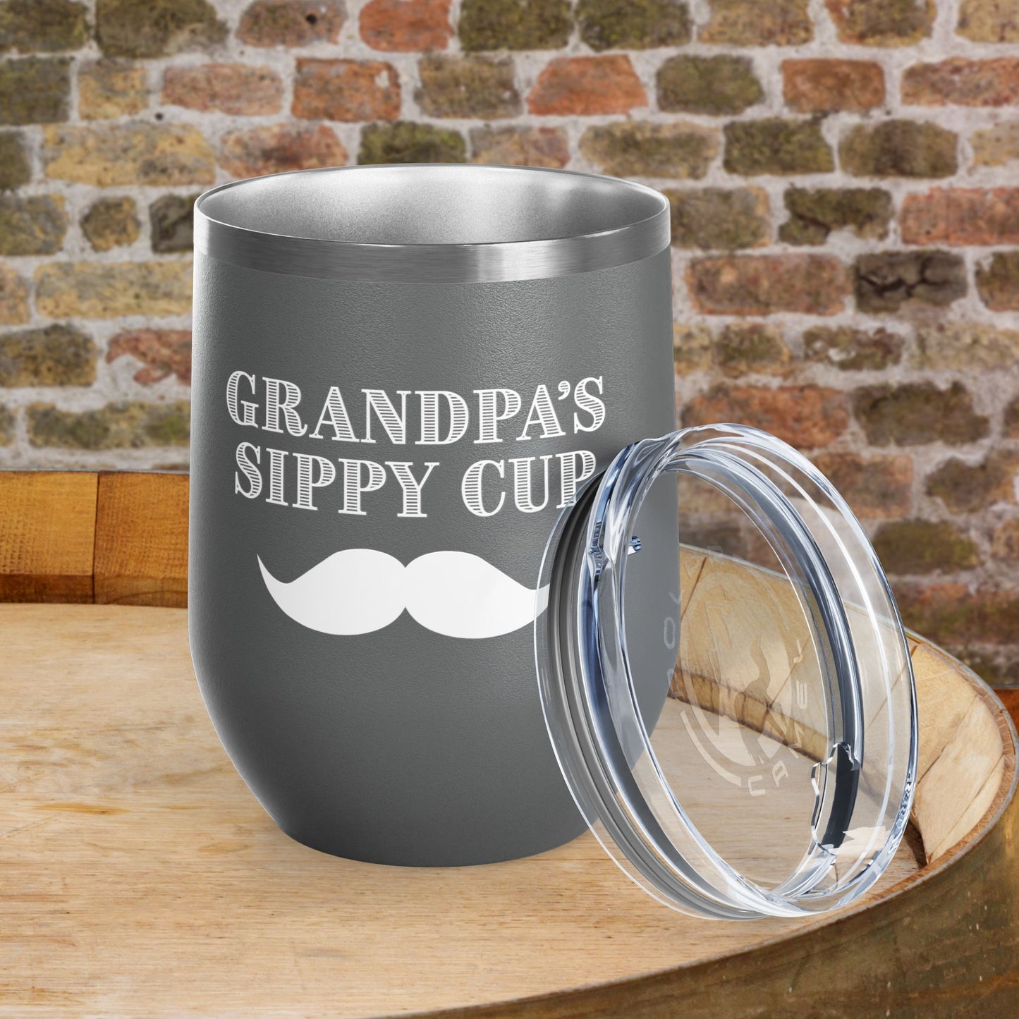 Grandpa's Sippy Cup (mustache) Personalized 12oz Wine Tumbler