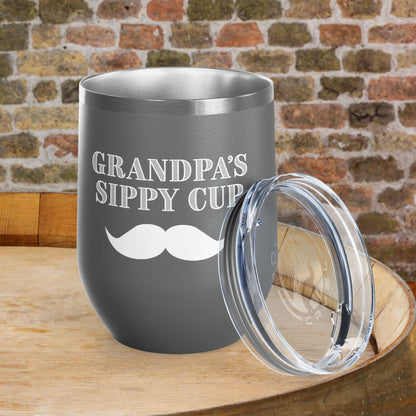 Grandpa's Sippy Cup (mustache) Personalized 12oz Wine Tumbler