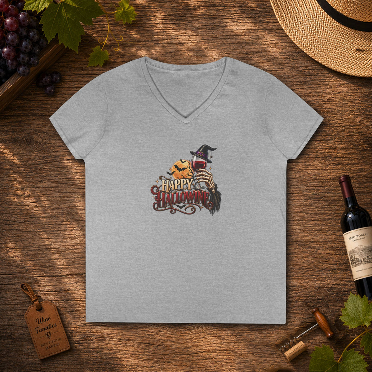 Happy Hallowine Ladies V-Neck Tee