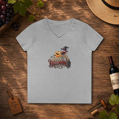 Happy Hallowine Ladies V-Neck Tee