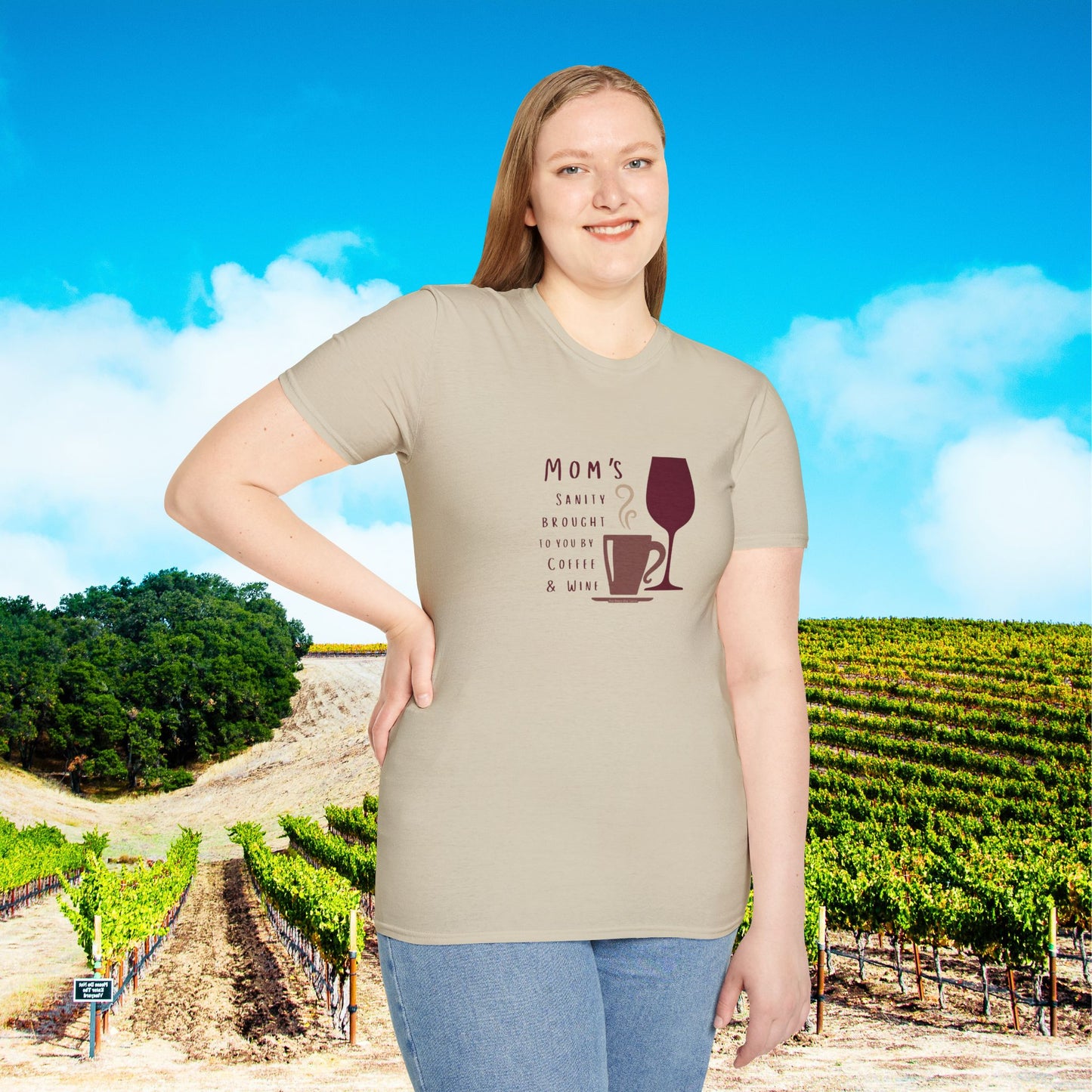 Mom's sanity brought to you by Coffee & Wine Personalized Tee