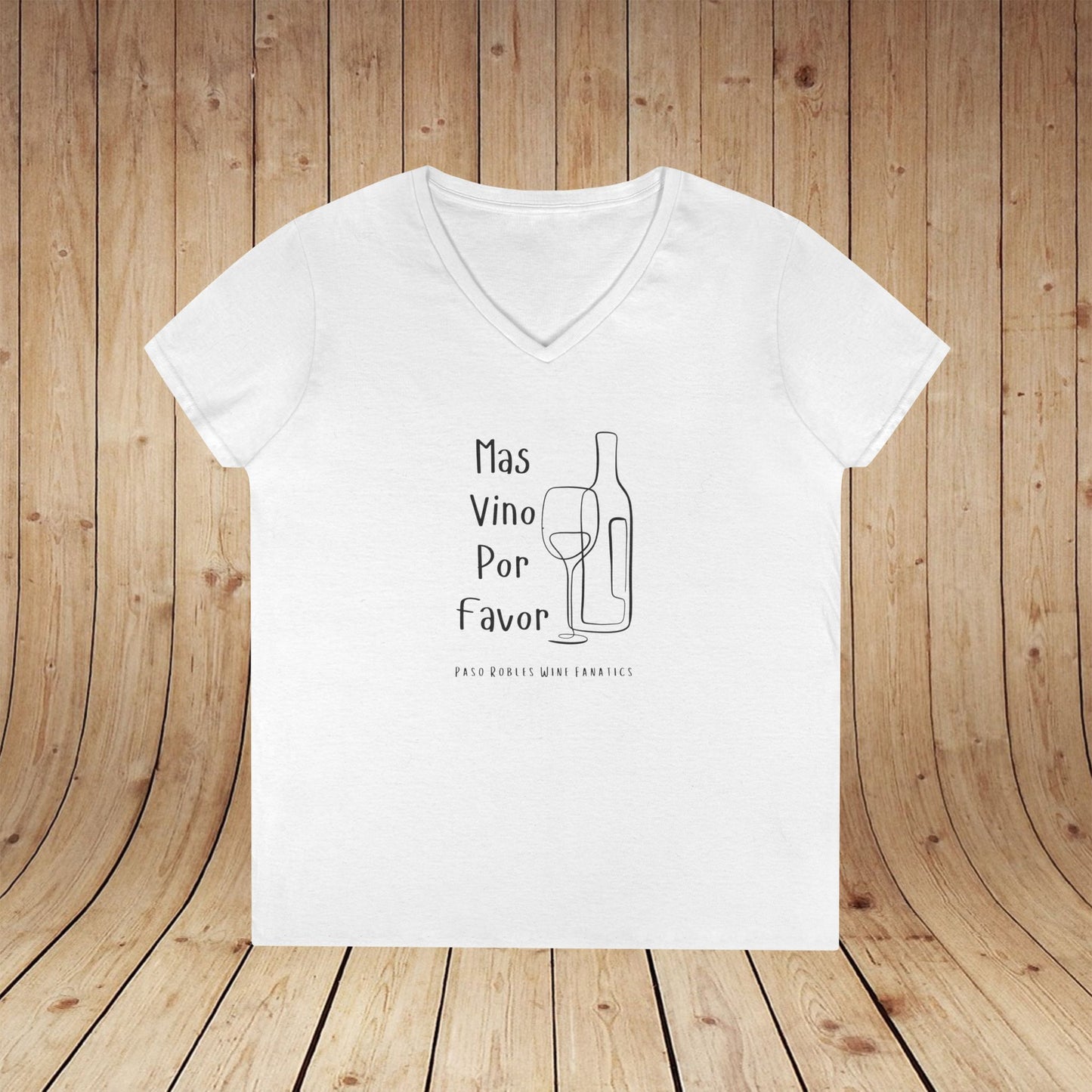 Mas Vino Por Favor Ladies V-Neck Tee