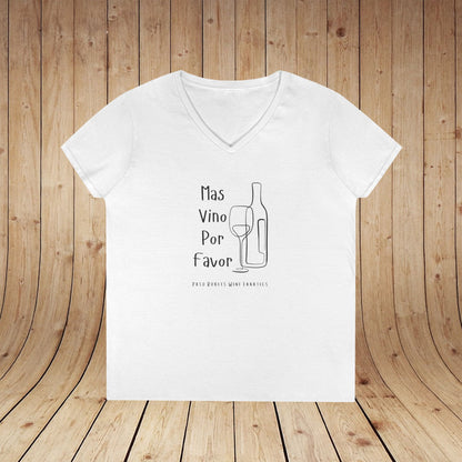 Mas Vino Por Favor Ladies V-Neck Tee
