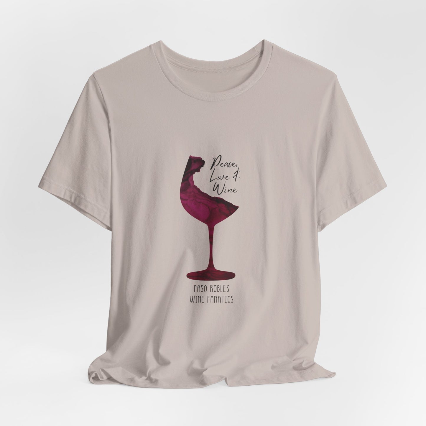 Paso Robles Wine Fanatics "Peace, Love & Wine" Unisex Jersey Short Sleeve Tee