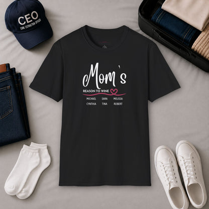 Mom's Reason To Wine Personalized Crew Neck Tee