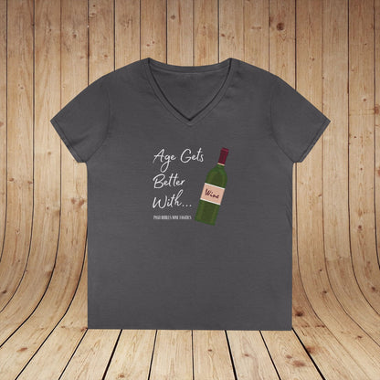 Age Gets Better With Wine Ladies V-Neck Tee