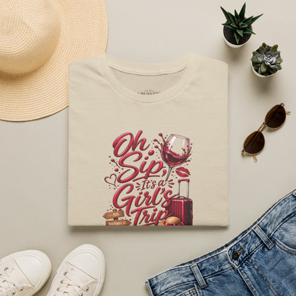 Oh Sip It's A Girl's Trip Personalized Crewneck Tee