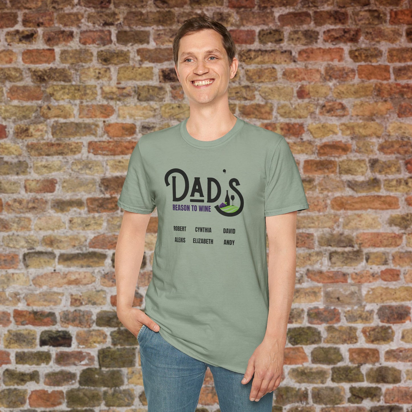 Dad's Reason To Wine Personalized Crew Neck T-Shirt