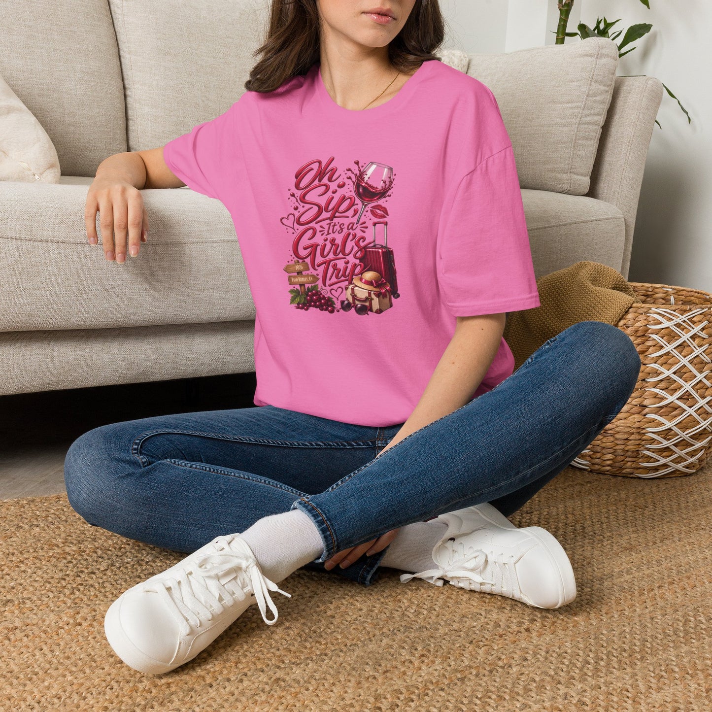 Oh Sip It's A Girl's Trip Personalized Crewneck Tee