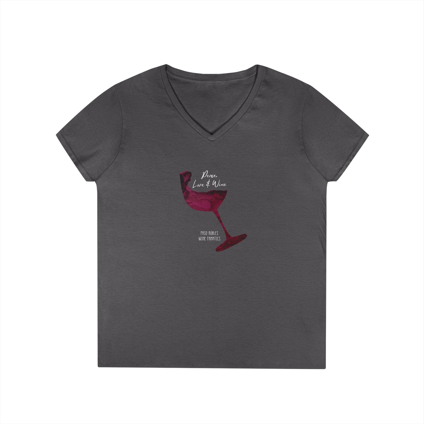 Peace, Love & Wine Glass Ladies V-Neck Tee