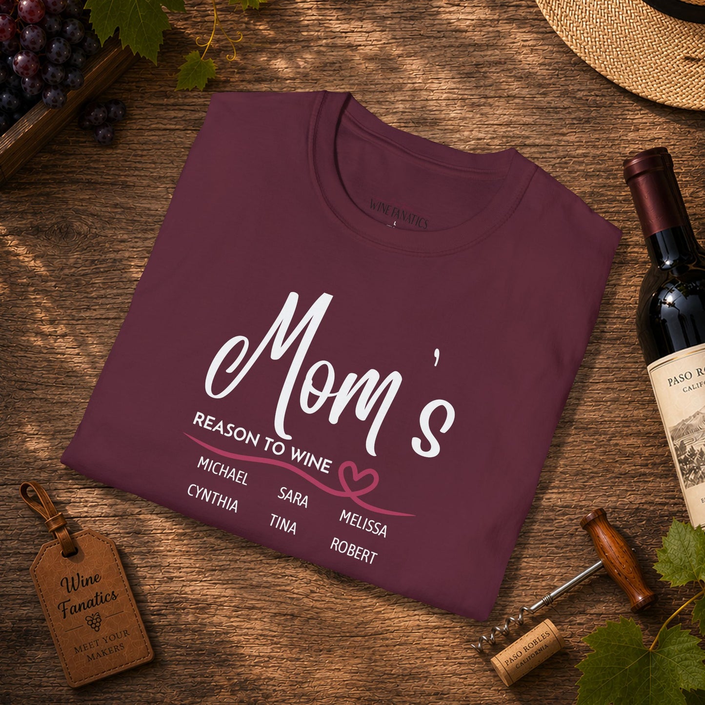 Mom's Reason To Wine Personalized Crew Neck Tee