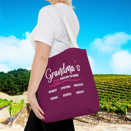 Grandma's Reason To Wine Personalized Tote Bag