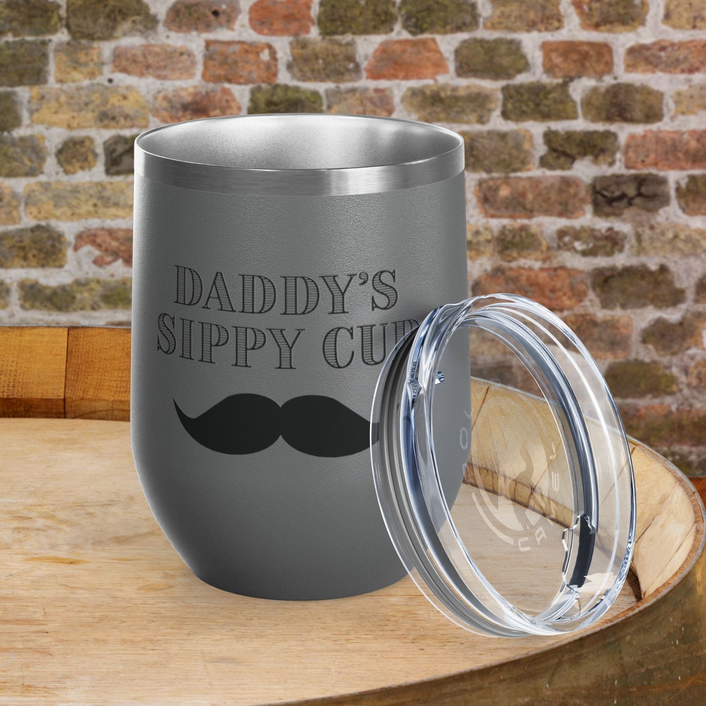 Daddy's Sippy Cup (mustache) Personalized 12oz Wine Tumbler