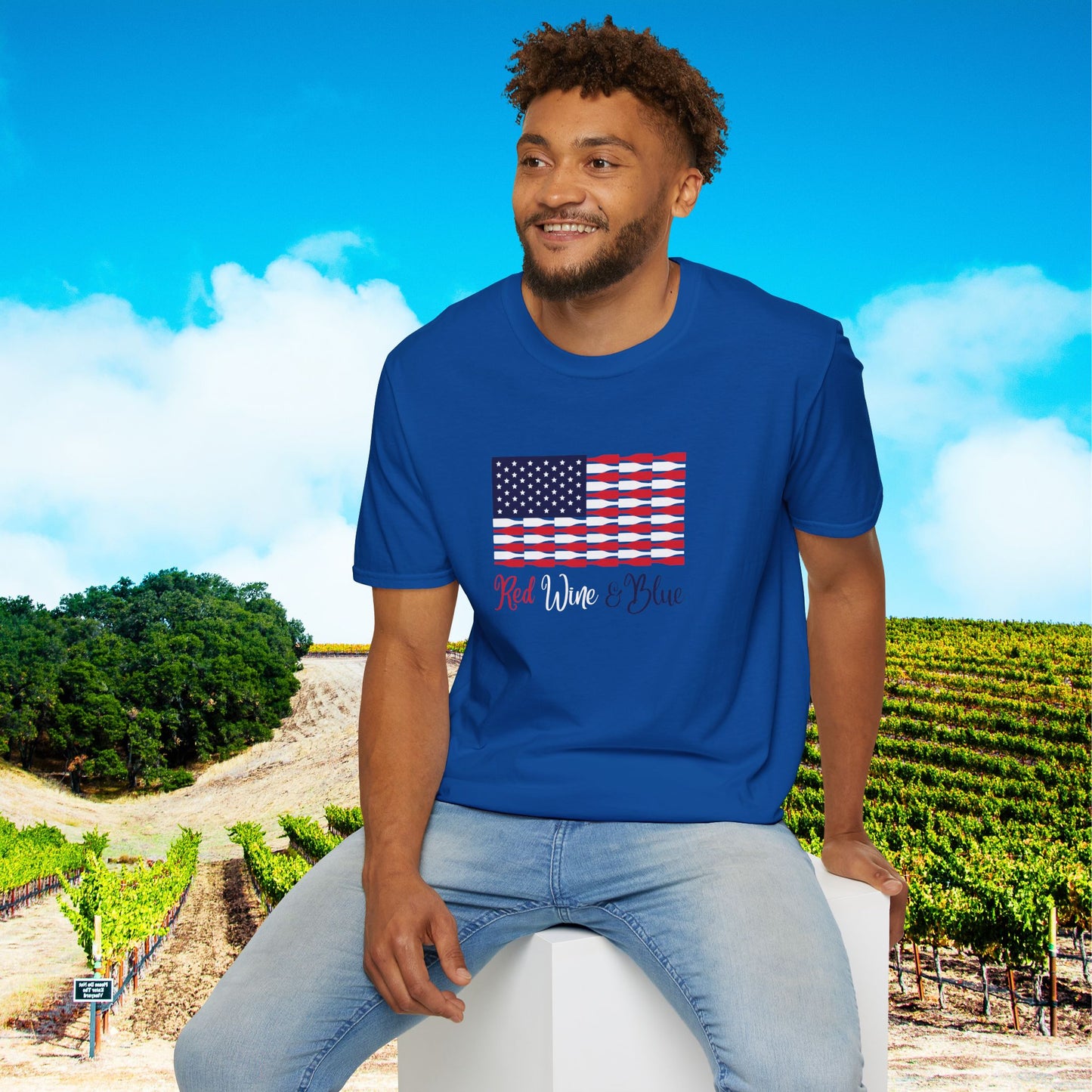 Red Wine & Blue Independence Day Unisex Softstyle T-Shirt