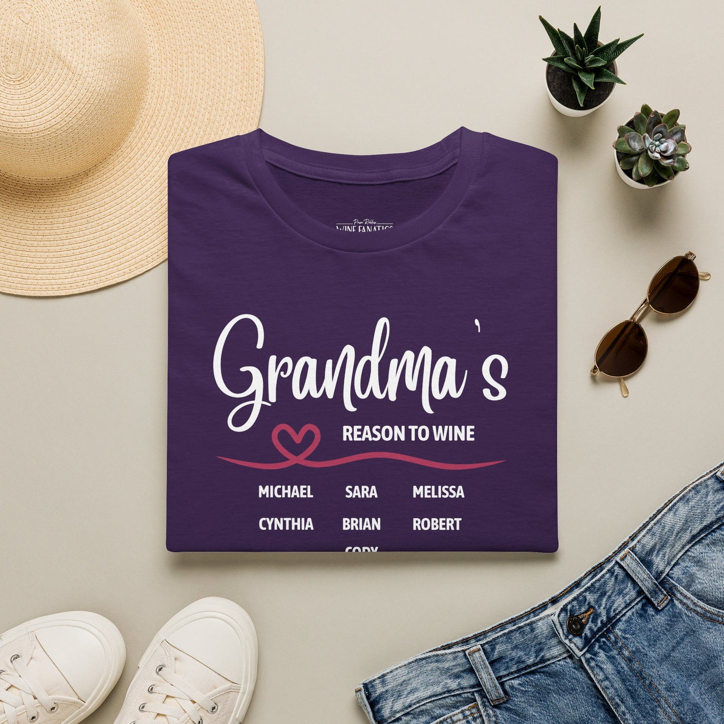Grandma's Reason To Wine Personalized Crew Neck T-Shirt