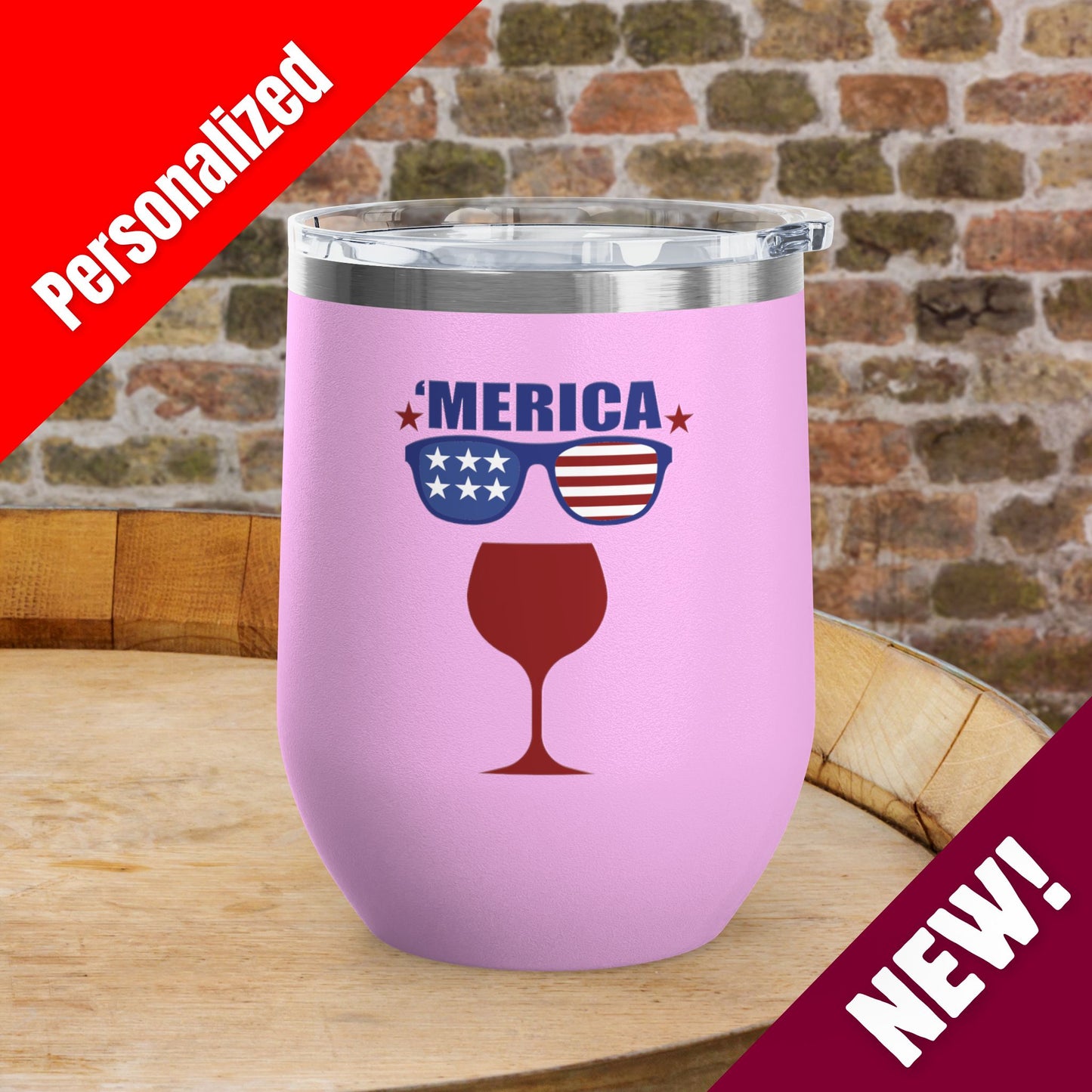 'MERICA Independence Day Personalized 12oz Wine Tumbler