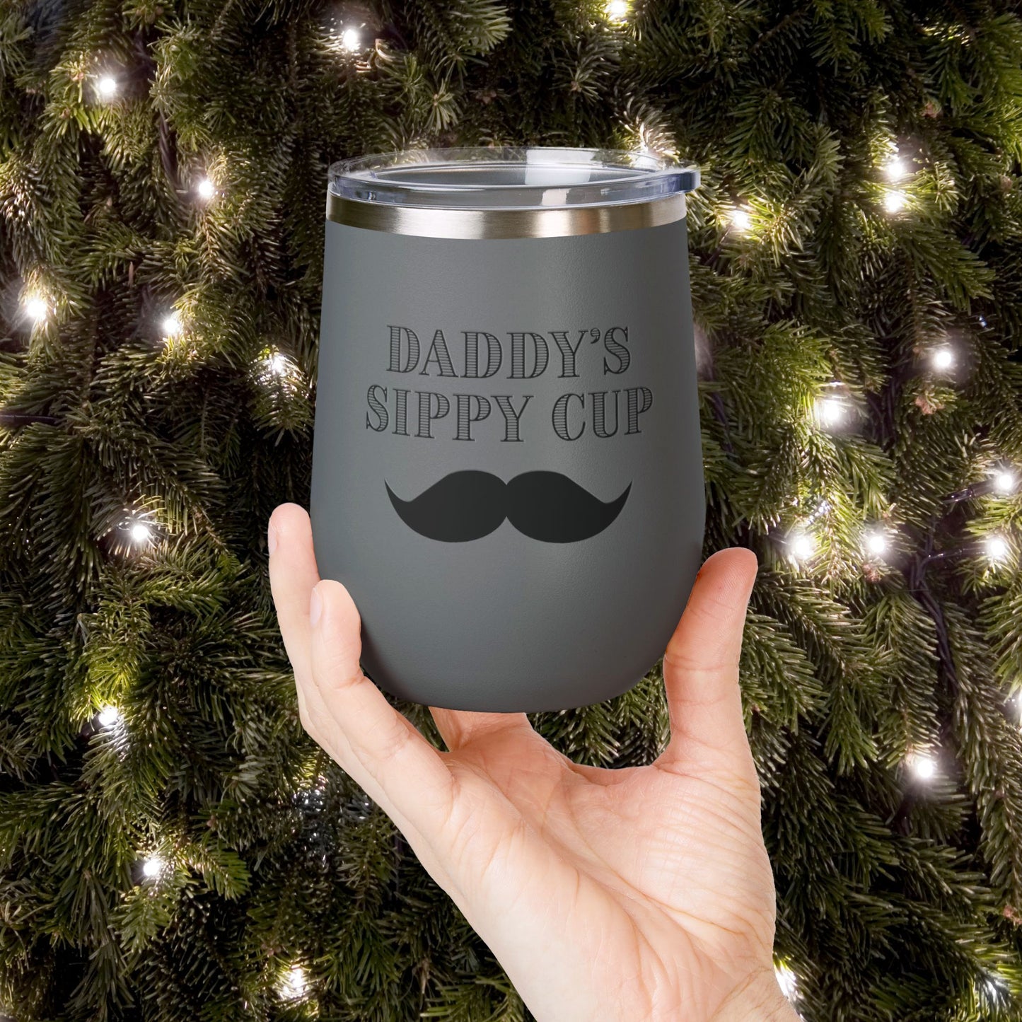 Daddy's Sippy Cup (mustache) Personalized 12oz Wine Tumbler