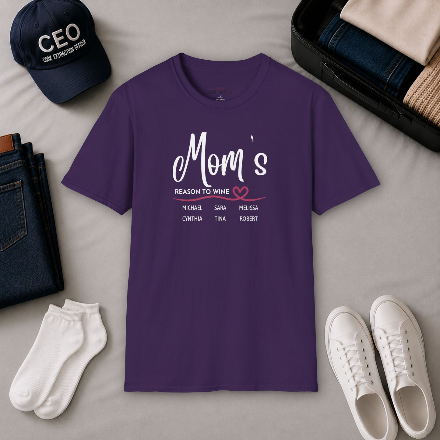 Mom's Reason To Wine Personalized Crew Neck Tee