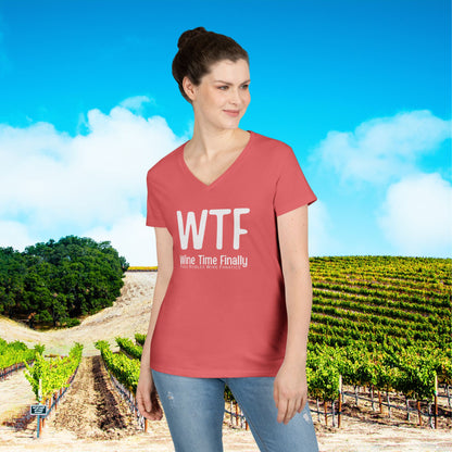 WTF Wine Tasting Finally Ladies V-Neck  Tee