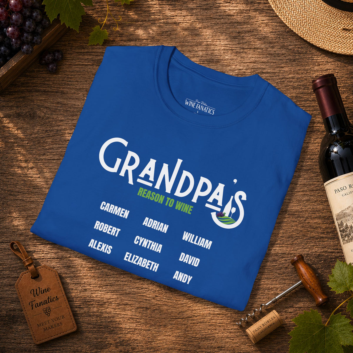 Grandpa's Reason To Wine Personalized Crew Neck T-Shirt