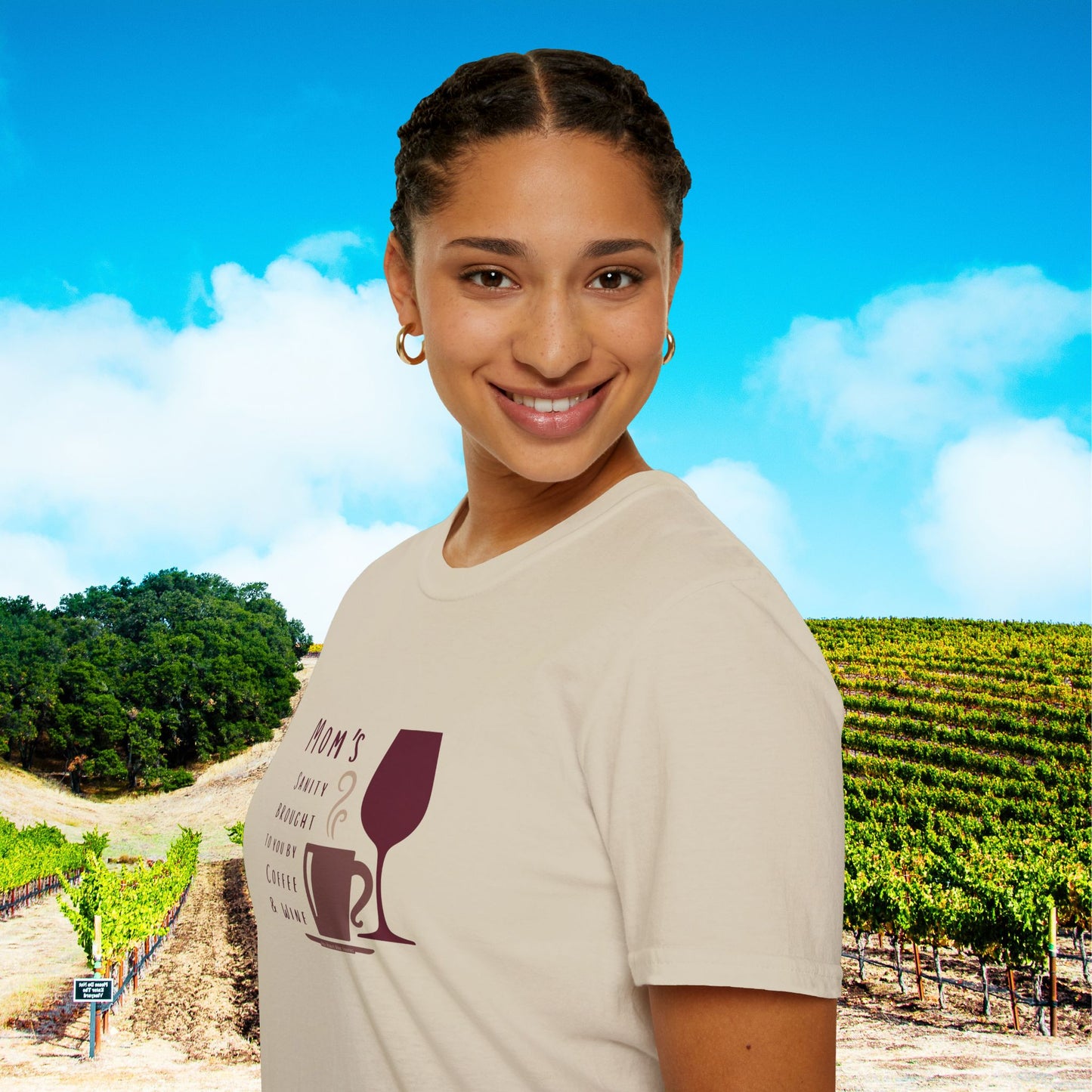 Mom's sanity brought to you by Coffee & Wine Personalized Tee