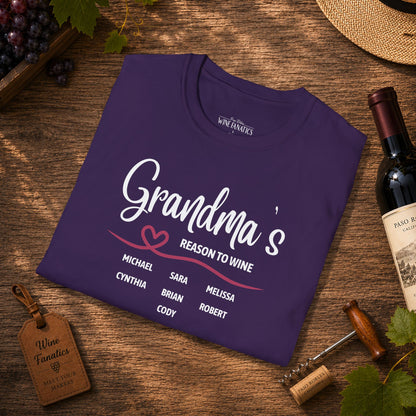 Grandma's Reason To Wine Personalized Crew Neck T-Shirt