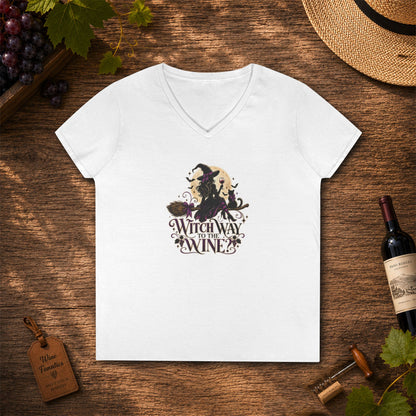 Witch Way To The Wine Ladies V-Neck T-Shirt